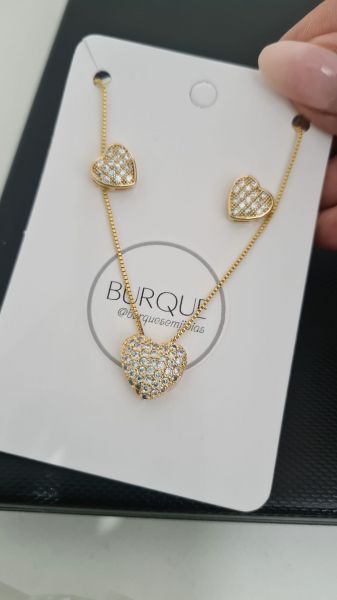 Conjunto Coração Cravejado BLACK FRIDAY